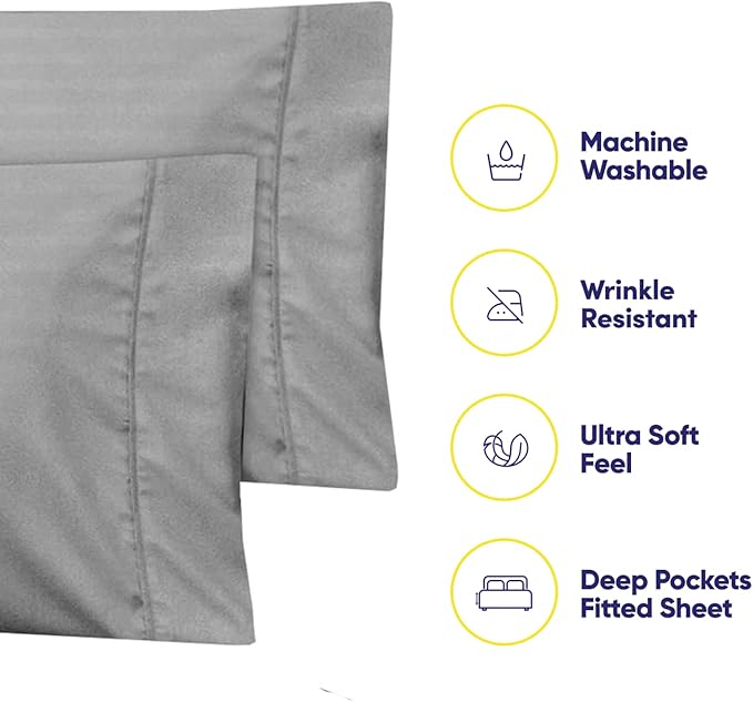 King Size Bed Sheets - 6 Piece 1500 Supreme Collection Fine Brushed Microfiber Deep Pocket King Sheet Set Bedding - 2 Extra Pillow Cases, Great Value, King, Dobby Silver