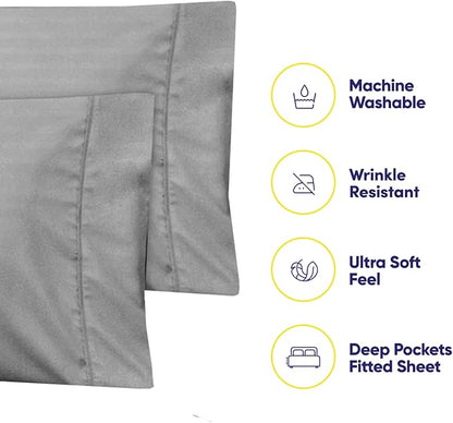 King Size Bed Sheets - 6 Piece 1500 Supreme Collection Fine Brushed Microfiber Deep Pocket King Sheet Set Bedding - 2 Extra Pillow Cases, Great Value, King, Dobby Silver