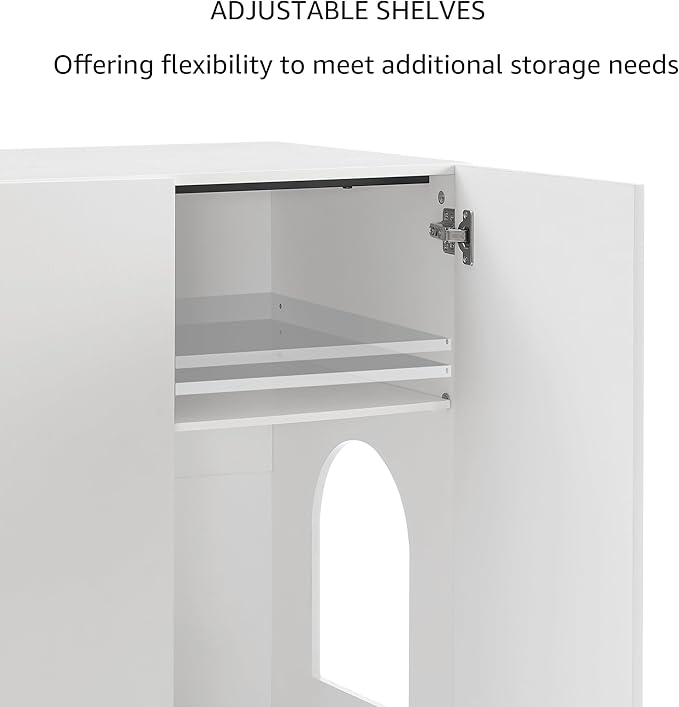 unipaws Tall Cat Litter Box Enclosure with Shelves, Hidden Litter Box Cover for Tall or Top Entry Litter Box, Kitty Enclosed Litter Box Cabinet, Cat Box Furniture， White-Mewly Pet