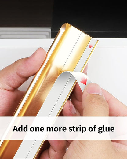 5 Pack 8 inch self Adhesive Cabinet pulls Adhesive Cabinet Handles Gold Drawer Edge pulls Stick on Handles for Cabinet Finger pulls for Cabinet Drawer Handles Seam