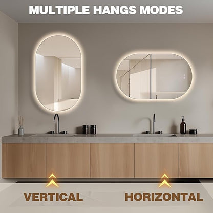40" x 24" Oval LED Mirror for Bathroom, Backlit Vanity Mirror with Lights, Frameless Smart Wall Mirror, 3 Colors Stepless Dimmable, Anti-Fog, Shatterproof, Memory, CRI95+(Horizontal/Vertical)