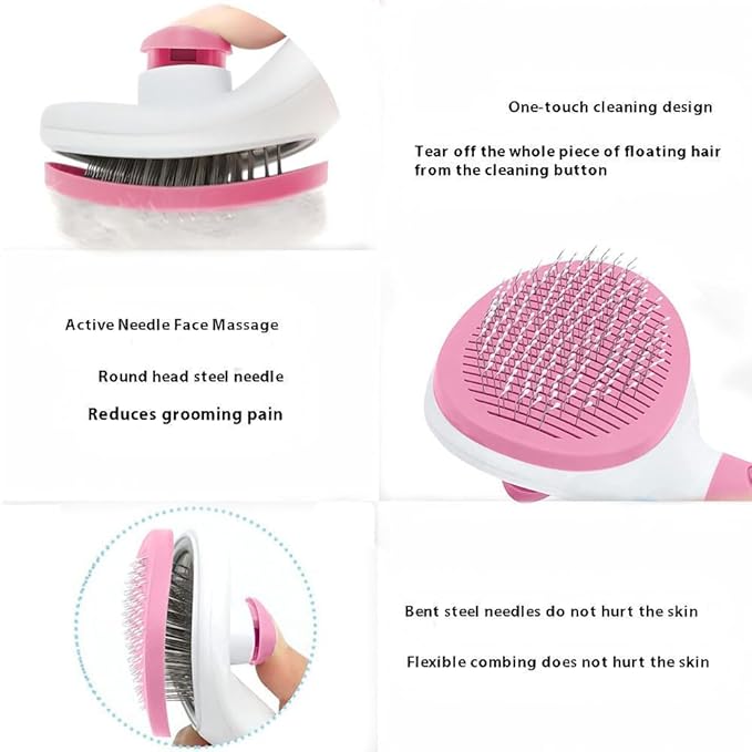 Cat Hair Brush, Cat Brush for Shedding with Metal Comb, Self Cleaning Pet Hair Brush with Release Button - Skin Friendly Deshedding Grooming Brush for Short and Long Haired Cats-Mewly Pet
