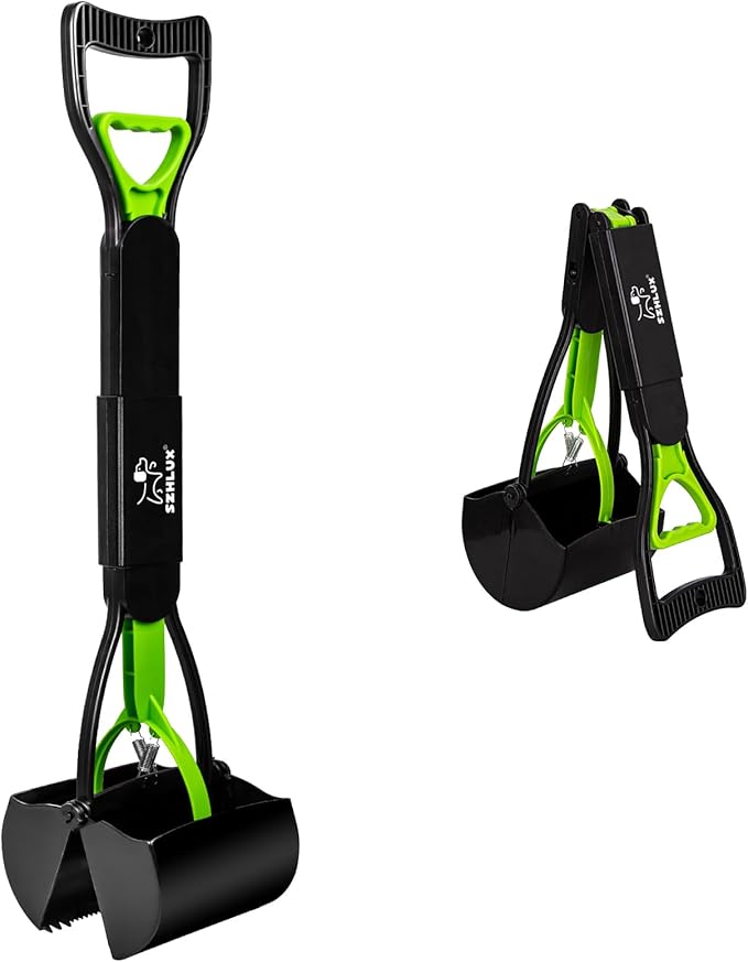 SZHLUX 28" Pooper Scooper, Foldable Dog Pooper Scooper with Unbreakable Material and Durable Spring for Grass and Gravel, Green-Mewly Pet