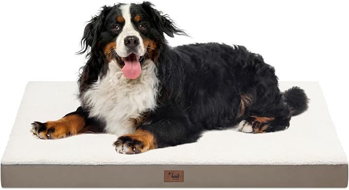 Dog Crate Bed Washable Dog Beds for Large Dogs, Big Waterproof Orthopedic Pet Bed with Egg Crate Foam Pet Mat, Removable Oxford Cooling Cover, Khaki White-Mewly Pet