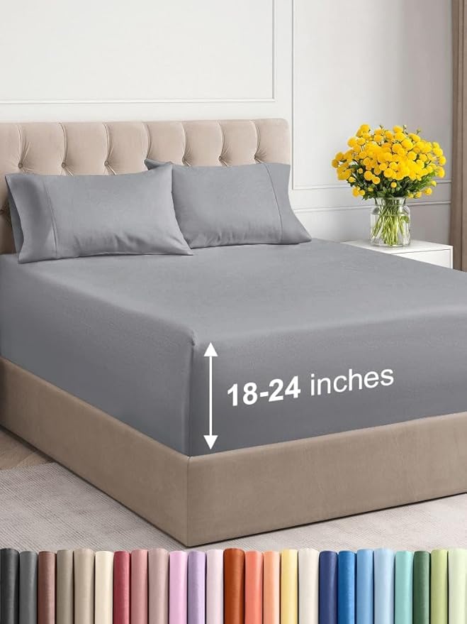 Extra Deep Twin Sheet Set - 4 Piece Breathable & Cooling Sheets - Hotel Luxury Bed Sheets Set - Easy & Secure Fit - Soft, Wrinkle Free & Comfy Sheets Set - Steel Blue Sheet Set with Extra Deep Pockets