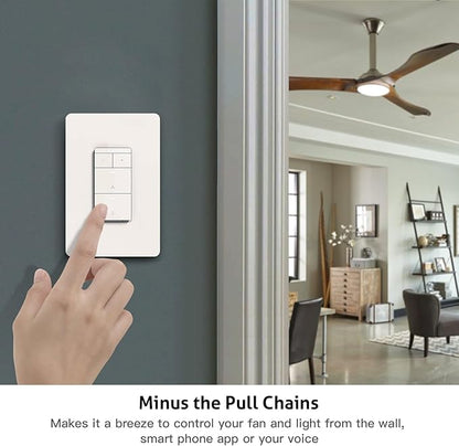 TREATLIFE Smart Ceiling Fan Control and Dimmer Light Switch, 2.4GHz WiFi Only, Neutral Wire Required, Single Pole Fan & Light Switch Combo, Works with Alexa, Google Home & SmartThings, Remote Control