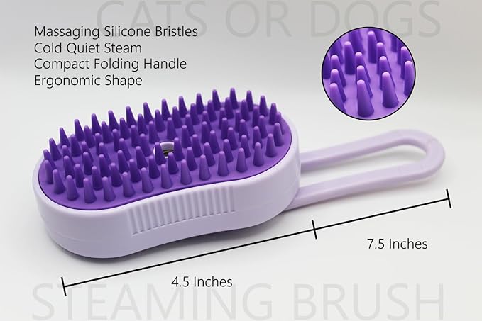 Cat Steam Brush, Helps Reduce Cat Hair, Easy Cleaning Top, Steam Brush with Silicone Massage Bristles for Cats or Dogs, Best for Long-haired Cats or Dogs (Beige)-Mewly Pet