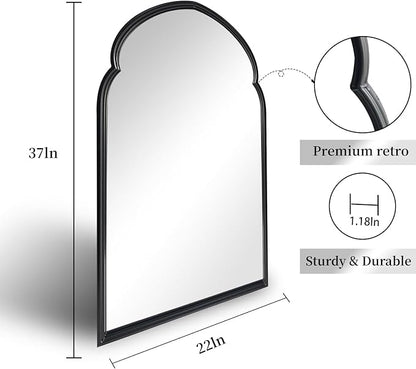 ironsmithn Arched Wall Mirror, Black Bathroom Mirror, 38" x 22" Wall Mounted Decorative Mirror, Modern Art Oblong Mirror for Master Bath Half Bath Living Room Bedroom Fireplace Entryway
