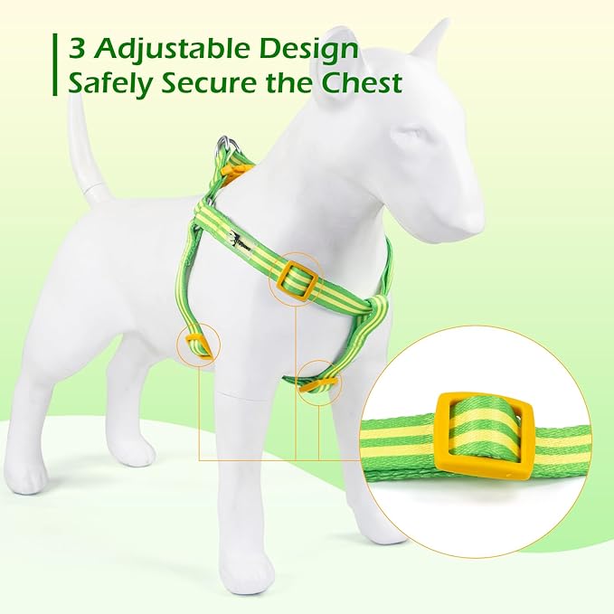 Stripe Step in Dog Harness for Small Dogs, Freedom Nylon Dog Halter Vests, Lightweight and Escape Proof Puppy Harness, Quick Fits for Small Medium and Large Dogs, Green M-Mewly Pet