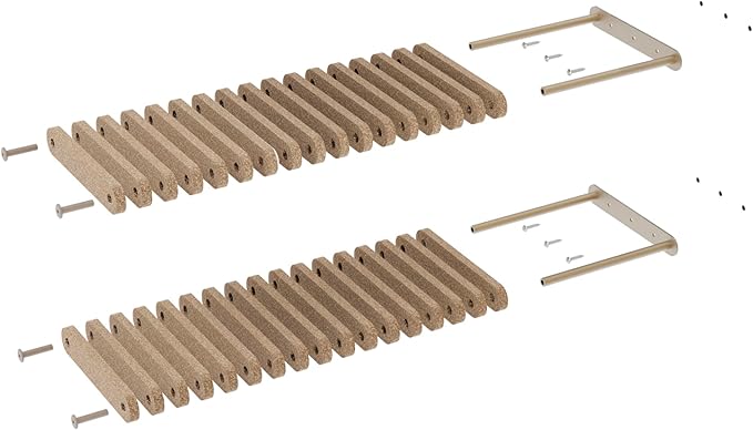 Wall Mounted Cat Steps Short Shelves (2) by Pryde Pets - Stairs for Walkways, 100% Sustainable PET Felt Feline Enrichment Climber Furniture for Indoor Cats, Modern Climbing Gym Design (Oatmeal)-Mewly Pet