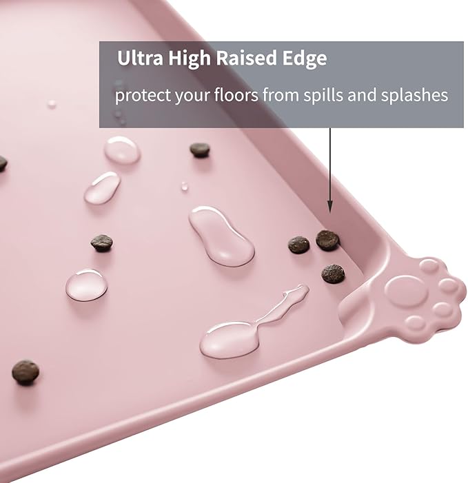 Waterproof Pet Feeding Mat with High Raised Edges, Heavier and Thicker Placemats for Cat Dog Water Bowl with BPA Free, Dogs Cats Food Mats for Messy Drinkers to Prevent Spill and Protect Floors-Mewly Pet