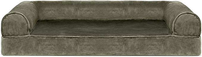 FurHaven Soft, Orthopedic Foam Sofa Dog Bed with Washable & Removable Cover - Faux Fur/Velvet - Dark Sage, Dogs Up to 35 lbs - Medium-Mewly Pet