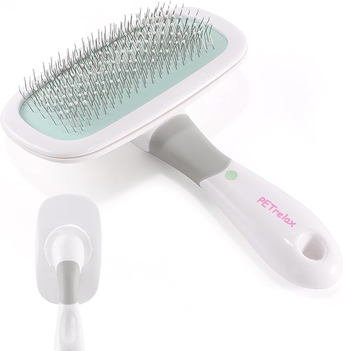 360°Rotating Dog and Cat Brush with Coated Tips and Soft Pins in 2 Length Gentle Slicker Brush for Small Dogs Puppies Yorkies Poodles Removes Loose Fur-Mewly Pet