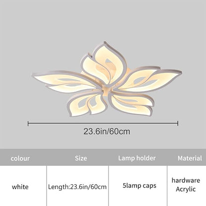 Garwarm Modern Ceiling Light,23.6” Dimmable LED Chandelier Flush Mount Ceiling Lights,Remote Control Acrylic Leaf White Lamp Fixture for Living Room Dining Room Bedroom 60W