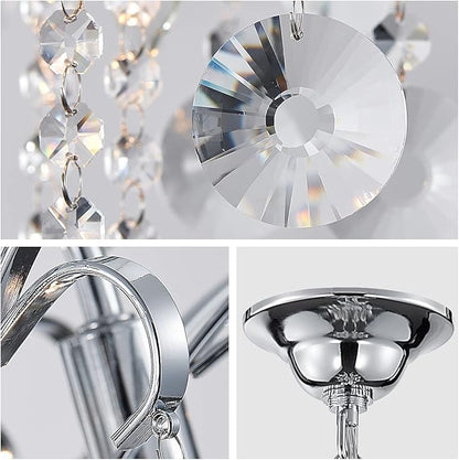 WUZUPS Crystal Chandelier 5-Light Pendant Ceiling Light Modern Lighting Fixture for Bedroom Hallway Bar Kitchen Bathroom, H 22.6'' x W 19.2'', E12 Base, Chrome