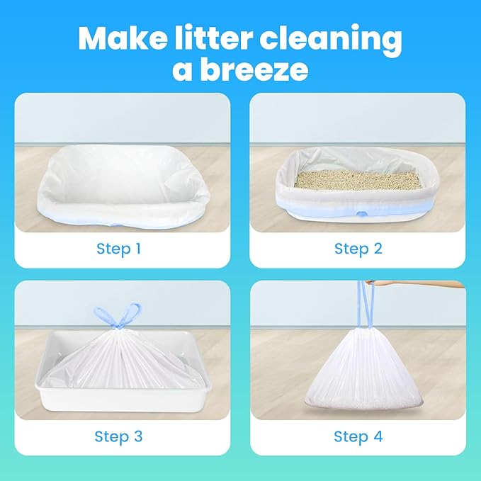 120 Pack Jumbo Cat Litter Bags-3MIL Extra Thick Leakproof Litter Box Liners, 37"x18" Heavy Duty Drawstring Cat Litter Liners for Automatic Litter Box, Odor Control Disposable Kitty Litter Bags 12 Roll-Mewly Pet