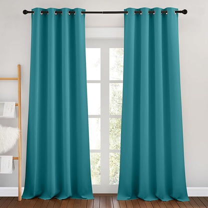NICETOWN Peacock Teal Blackout Curtains for Living Room, Grommet Thermal Insulated Window Drapes Room Divider Blinds Sound Reducing for Living Room, W46 x L102, 2 Pieces