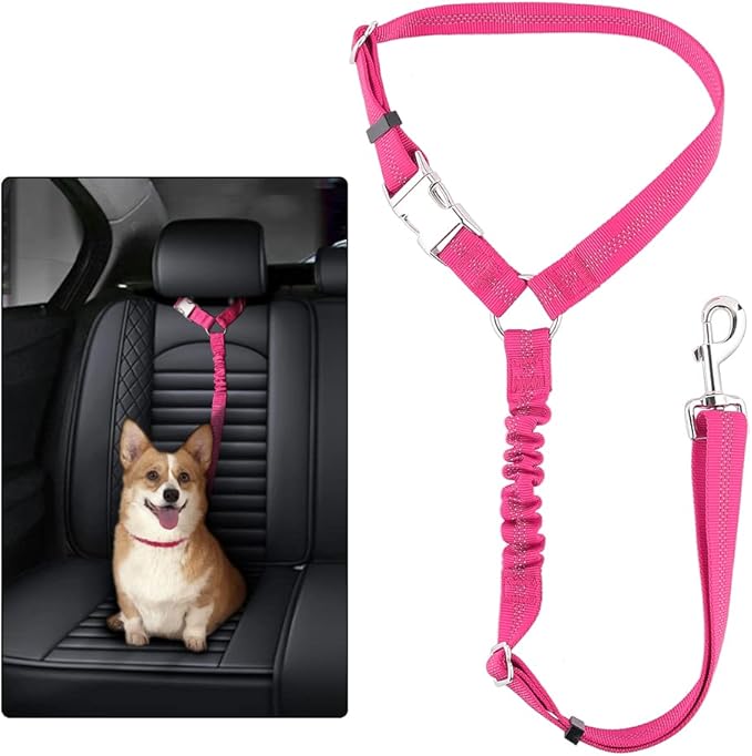 Plutus Pet Dog Seat Belt for Car Headrest, Reflective and Adjustable Restraint with Elastic Bungee for Safety, Vehicle Seatbelt Harness for Small Medium Large Dogs and Cats-Mewly Pet