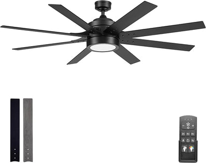 Honeywell Ceiling Fans Xerxes, 62 Inch Modern Indoor Ceiling Fan with Lights and Remote Control, Color Changing LED, 8 Dual Finish Blades, Reversible Motor - 51904-01 (Black)