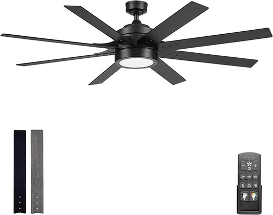 Honeywell Ceiling Fans Xerxes, 62 Inch Modern Indoor Ceiling Fan with Lights and Remote Control, Color Changing LED, 8 Dual Finish Blades, Reversible Motor - 51904-01 (Black)