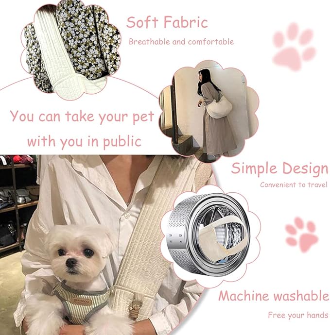 NATUYA Small Dog Carrier Sling Cat Sling,Adjustable Strap Hand Free Pet Puppy for Outdoor Traveling Subway (White, Canvas)-Mewly Pet