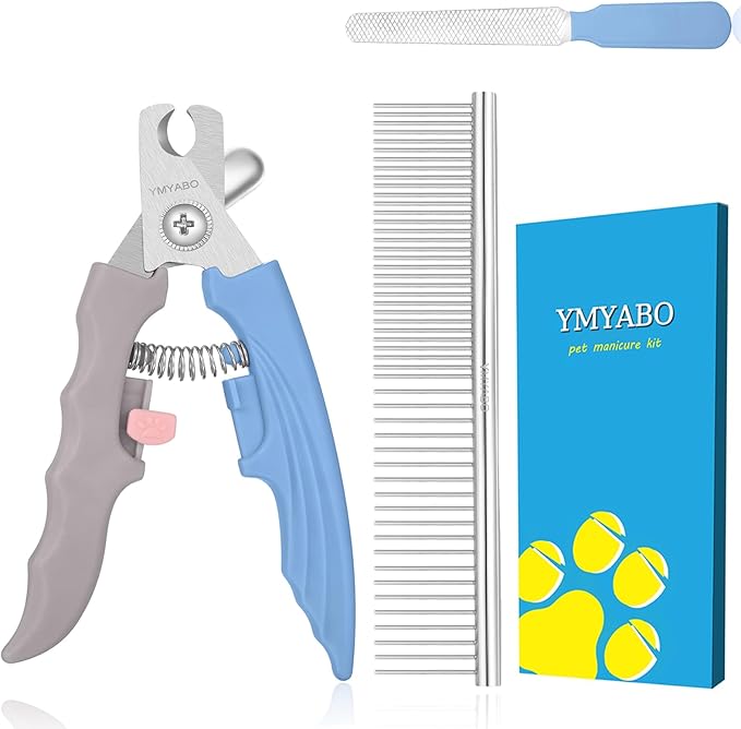 Pet Nail Clipper,Dog Nail Trimmers Safety Guard to Aviod Over Cutting,Puppy Cat Claw Trimmer,with Free Dog Comb Nail File, Sharp Grooming Clipper, Great for Thick Toenail, Blue-Mewly Pet
