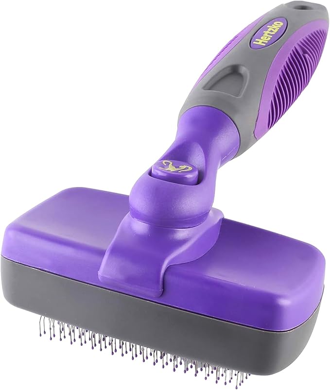 Hertzko Self-Cleaning Slicker Brush for Deshedding Long and Short-Haired Pets - Small Size Grooming Rake and Comb for Dogs and Cats-Mewly Pet