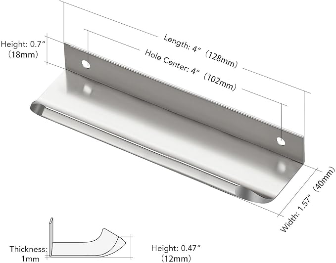 Ravinte Hardware 10 Pack Silver Cabinet Handles, 5 Inch (128mm) Finger Edge Pulls, 4 Inch Hole Center, Finger Pulls for Cabinets