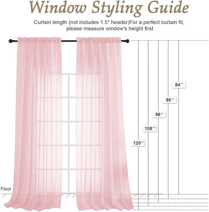 OVZME Blush Pink Sheer Curtains 84 Inches Long 2 Panels Set, Light Filtering Sheer Curtains for Living Room Bedroom 59 Inch Extra Wide, Modern Voile Filmy Rod Pocket Window Drapes, 59Wx84L Inches