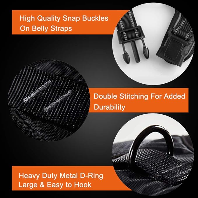 PHOEPET Reflective Dog Harness No Pull Large Breed Vest with 2 Metal Leash Attachment Hooks(L, Orange)-Mewly Pet