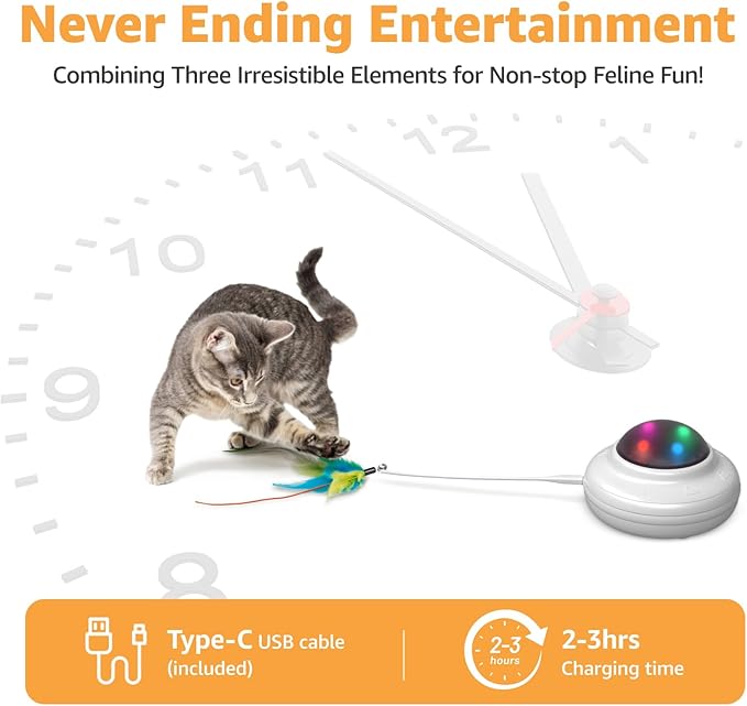 Interactive Cat Toys Rechargeable: Moving Concealed Feathers with Chime - Hide and Seek Toys,Touch Cat Kitten Toy Exercise Toys for Indoor Bored Adult Cats,White-Mewly Pet