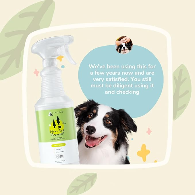 kin+kind Plant Based Flea and Tick Spray for Dogs and Cats – Essential Oil Formula with Lemongrass – Flea and Tick Prevention for Cats, Kittens, Puppies & Dogs - Pet Supplies - Family Safe – 32 fl oz-Mewly Pet