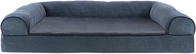 Furhaven Cooling Gel Dog Bed for Large Dogs w/ Removable Bolsters & Washable Cover, For Dogs Up to 95 lbs - Sherpa & Chenille Sofa - Orion Blue, Jumbo/XL-Mewly Pet