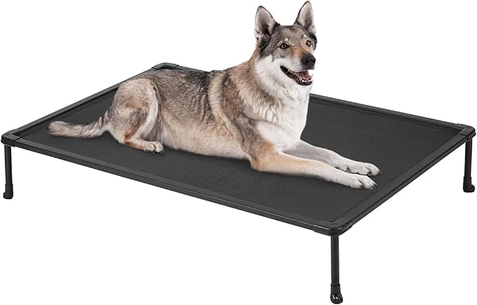 Veehoo Chewproof Elevated Dog Bed - Cooling Raised Pet Cot, Breathable Mesh, Washable & Non-Slip for Large Dogs, Indoor/Outdoor, Black Mat and Black Frame, 49x33inches (Model CWC2203A03)-Mewly Pet