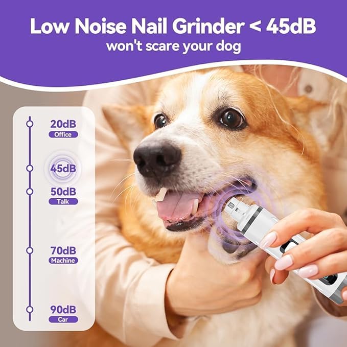 Dog Nail Grinder Quiet-2025 Release Ultra-Quiet Dog & Cat Nail Grinder with LED Light & Battery Display - Painless Nail Trimmer for Small to Large Pets, Thick Nails, and Sensitive Paws-Mewly Pet