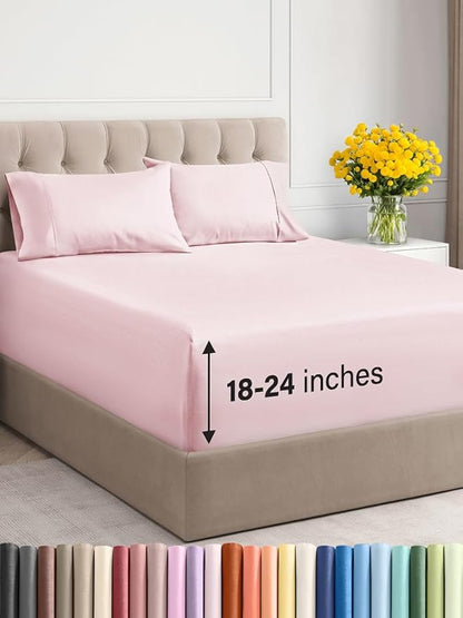 Extra Deep Twin Sheet Set - 4 Piece Breathable and Cooling Sheets - Hotel Luxury Bed Sheets Set - Easy Fit - Soft, Wrinkle Free and Comfy Sheets Set - Lavender Pink Sheet Set with Extra Deep Pockets