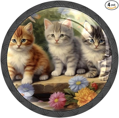 4 Pack Drawer Pulls Cute Cats Flower Crystal Glass Round Knobs Pulls Handles for Cabinets Dressers Kitchen Bathroom - Cupboards Wardrobes Hardware Furniture Knobs