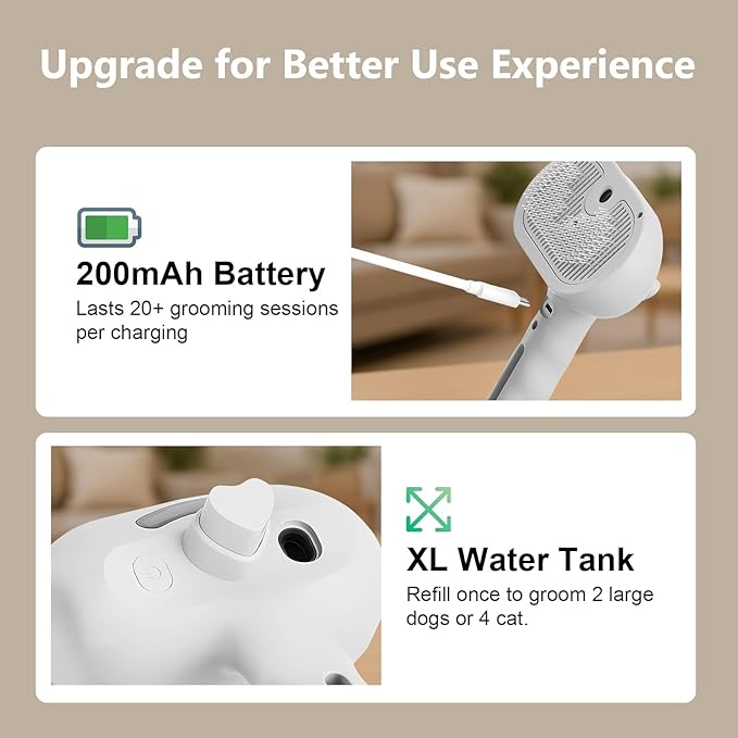 ‌3-in-1 Pet Steam Brush with Self-Cleaning & Cool Mist‌ – Portable Grooming Tool for Cats & Dogs, Long-Lasting Shedding Control & Detangling, Refillable Water Tank & Fast Charging-Mewly Pet