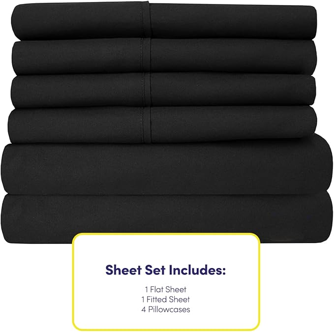 Sweet Home Collection 6 Piece 1500 Supreme Collection Brushed Microfiber Deep Pocket Sheet Set-2 Extra Pillow Cases, Great Value, Rv Short Queen, Black