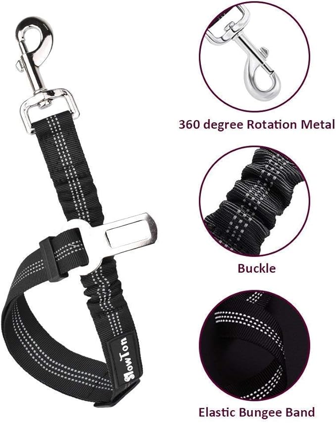 SlowTon Dog Seat Belt Harness for Car, Dog Car Harness Adjustable Mesh Breathable & Dog Seatbelt Safety Tether with Elastic Bungee for Small Medium Large Pets(Burgundy, Single Clip, L)-Mewly Pet