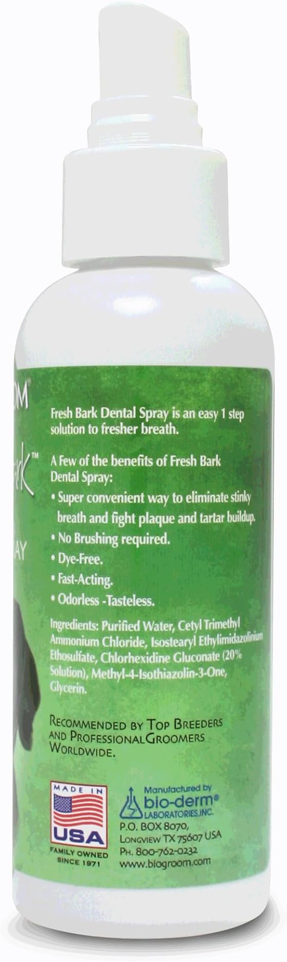 Bio-groom Fresh Bark Dog Breath Freshener - No Chew Dental Spray for Dogs & Cats, Teeth Cleaning Oral Care for Plaque & Tartar, No Brushing Required, Made in The USA - Flavorless, 4 fl oz-Mewly Pet