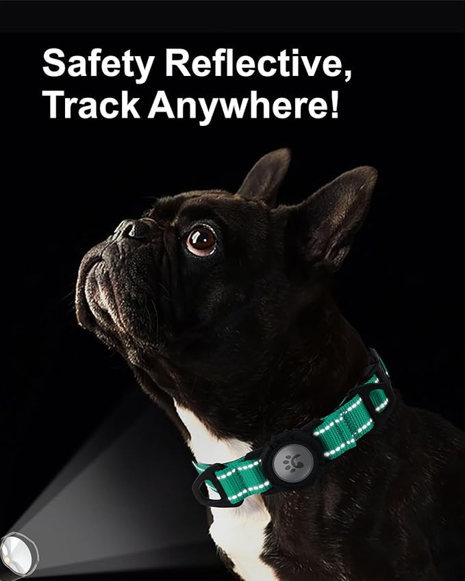TagME Airtag Dog Collar,Waterproof Reflective Pet Collar with Airtag Holder,Soft Padded and Double D-Rings for Puppy,Turquoise-Mewly Pet
