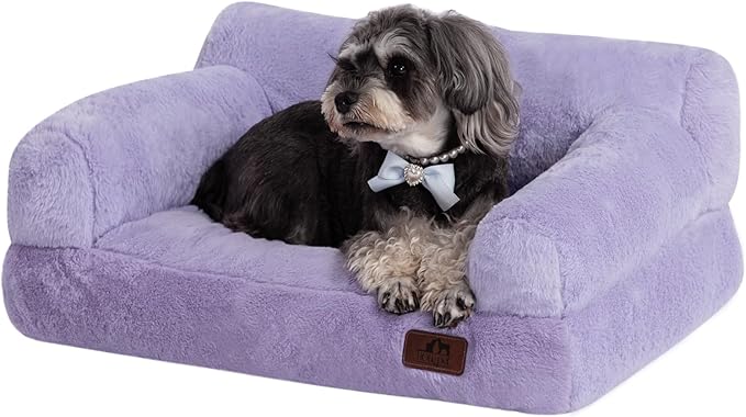 Hollypet Fluffy Plush Pet Cat Couch Sofa Soft Calming Pet Dog Sofa Beds for Medium Small Cats and Dogs, Light Purple-Mewly Pet