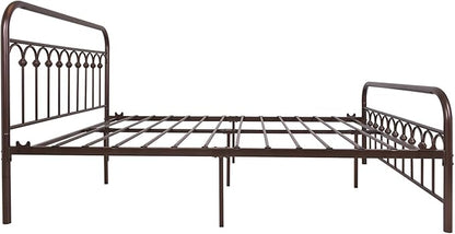 YALAXON Vintage Sturdy Queen Size Metal Bed Frame with Headboard and Footboard Basic Bed Frame No Box Spring Needed，Antique Brown.