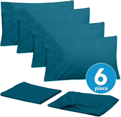 Cal King Size Bed Sheets - 6 Piece 1500 Supreme Collection Fine Brushed Microfiber Deep Pocket California King Sheet Set Bedding - 2 Extra Pillow Cases, Great Value, California King, Teal