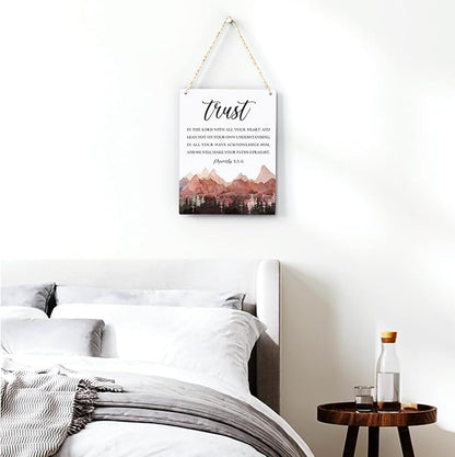 Proverbs 3:5-6 Christian Wall Decor Inspirational Decor Christian Gifts Bible Verse Wall Art Scripture Wooden Hanging Sign for Modern Home Office Bathroom Bedroom Wall Art Decoration 8 x 10 Inches