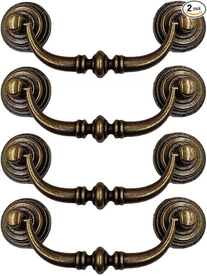 4PCS Retro Dresser Drawer Drop Bail Pulls Handles Classic Metal Swing Handles Hole Centers for Kitchen Bedroom Decoration (Brass)