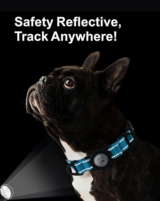 TagME Airtag Dog Collar,Waterproof Reflective Pet Collar with Airtag Holder,Soft Padded and Double D-Rings for Puppy,Light Blue-Mewly Pet