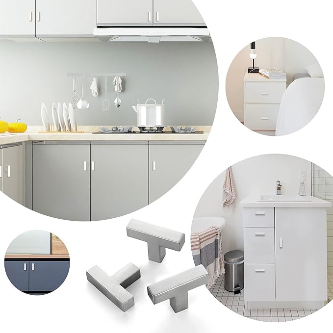 Cabinet Pulls Single Hole Cabinet Handles, 50 Pack Square Brushed Nickel Bar Cabinet Pulls Drawer Cabinet Knobs Cupboard Hardware Cabinet Handles, Stainless Steel Single Hole Cabinet Knobs