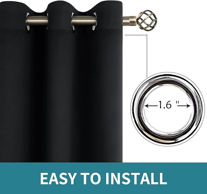 BGment Blackout Curtains for Bedroom - Grommet Thermal Insulated Room Darkening Curtains for Living Room, Set of 2 Panels, Each 55 x 69 Inch, Black